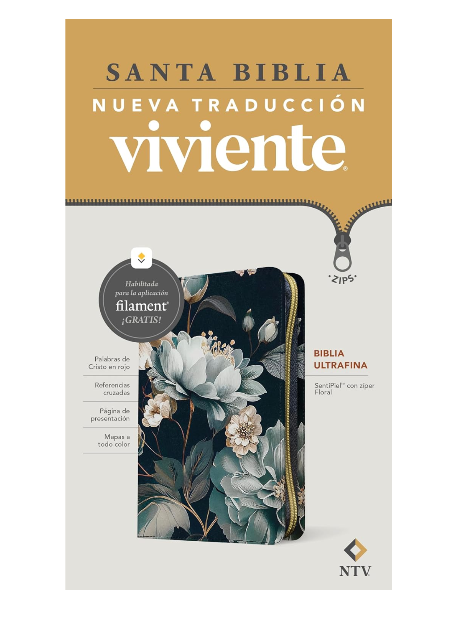 Biblia NTV Ultrafina con Filament Floral Símil Piel con Cierre 1 Biblia NTV con Filament Floral Símil Piel con Cierre