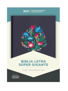 Biblia NVI Letra Super Gigante Azul Bordado Negra Con Índice