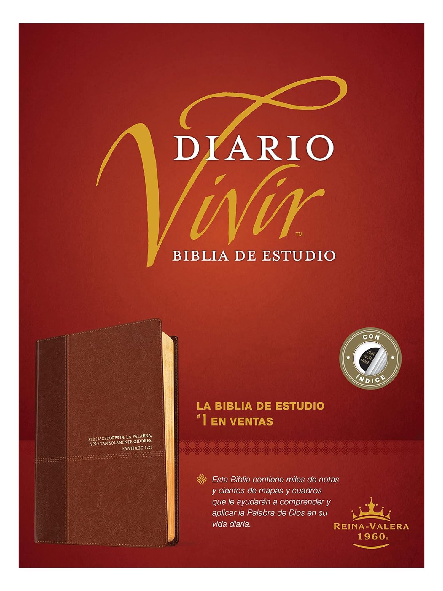 RVR60 Biblia de estudio Diario Vivir senti piel café claro/Tyndale 1 Biblia Diario Vivir RVR 1960 Café Claro Indicé