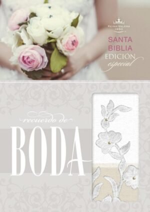 RV60 Biblia Recuerdo de Boda, blanco/lino/encaje símil piel/BH