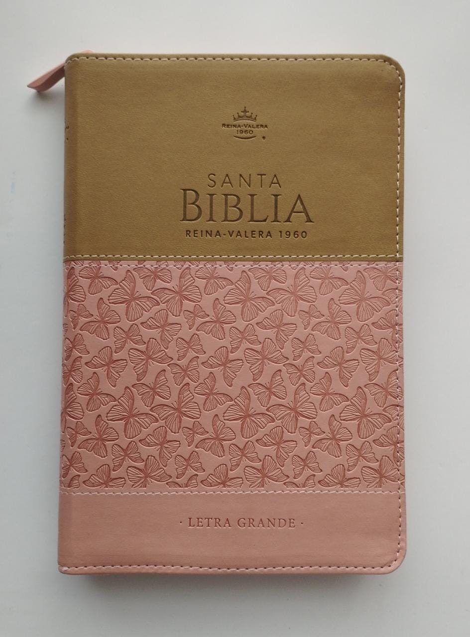 Biblia RV60 PU Rosa/Café Con Cierre Y Canto Plateado 1 Biblia RV60 PU Rosa/Café Con Cierre Y Canto Plateado