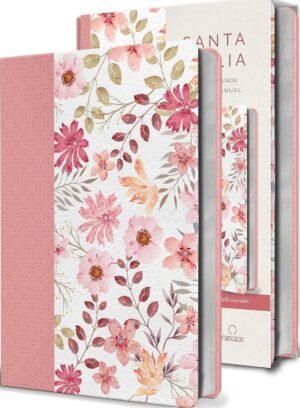 Biblia Reina Valera 1960 Letra Grande. Piel rosada con flores, Tamaño Manual