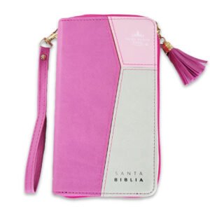 Biblia RVR60 Chequera Rosa-Fucsia-Gris Cierre Índice
