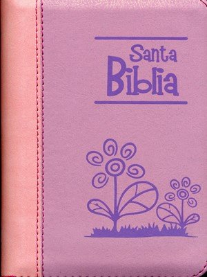 Biblia 025 con cierre rosada con flores