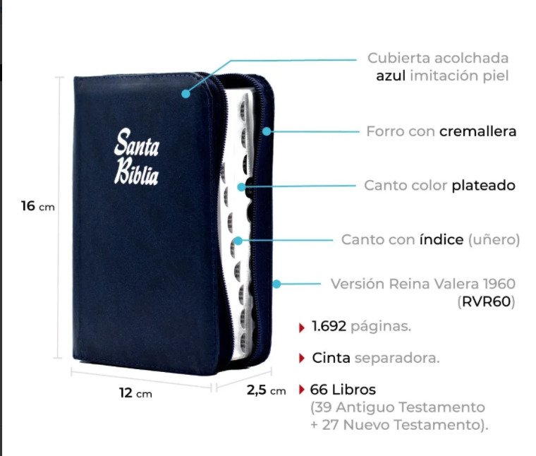Biblia RVR1960 con cierre - índice pequeño, alcolchada azul 3 Biblia RVR1960 con cierre - índice pequeño, alcolchada azul - Image 3