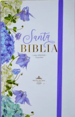Biblia RVR 1960 Letra Grande Tamaño Manual Tapa Dura con Elástico Flores Lila