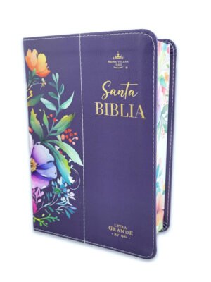 Biblia RVR60 Tamaño Manual Canto Pintado Flores Lilas
