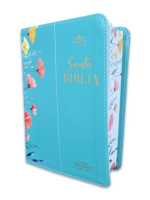 Biblia RVR60 Sentí piel Flores Turquesa canto pintado