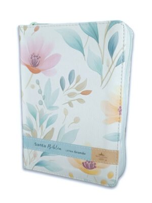 Biblia RVR1960 con Cierre Sentí Piel Flores Azul Canto Floral