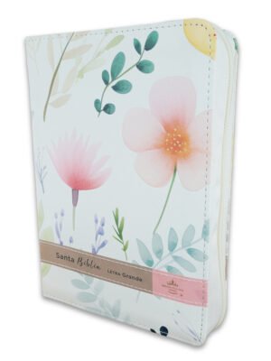 Biblia RVR1960 con Cierre Sentí Piel Blanco Flores Canto Floral