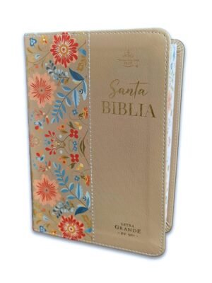 Biblia RV1960 Sin Cierre Flores Beige Canto Pintado