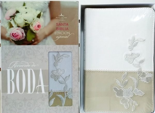 RV60 Biblia Recuerdo de Boda, blanco/lino/encaje símil piel/BH 2 RV60 Biblia Recuerdo de Boda, blanco/lino/encaje símil piel/BH - Image 2
