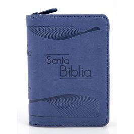 Biblia mini bolsillo imitación piel con cierre - azul