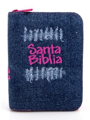 Biblia mini bolsillo jean desgaste acolchada - rosada