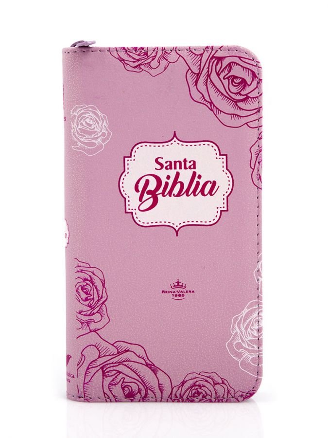 Biblia RVR 60 035 Chequera Rosado Flores Canto Plateado