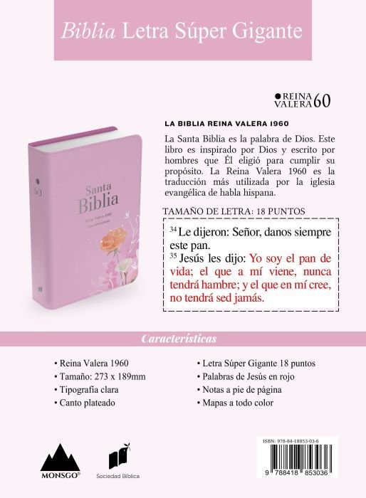Biblia RVR60 Súper Gigante Símil Piel/Rosas 4 Biblia RVR60 Súper Gigante Símil Piel/Rosas - Image 4