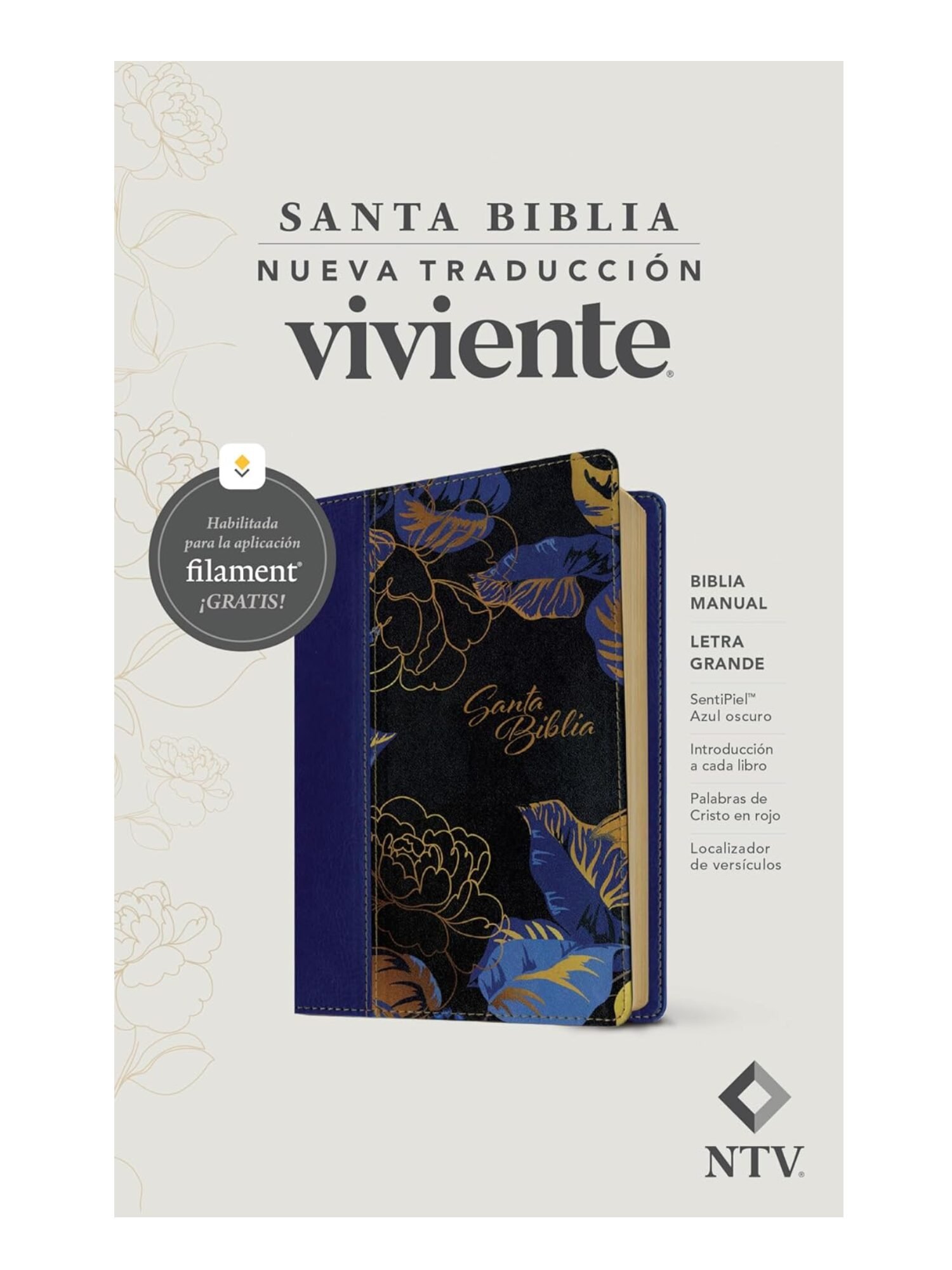 Biblia Manual NTV/ Imitacion Azul Flores/ Letra Grande/ Filament 4 Biblia Manual NTV/ Imitacion Azul Flores/ Letra Grande/ Filament - Image 4