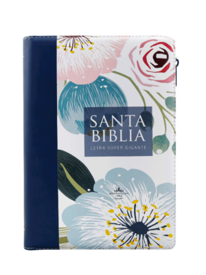 Biblia RVR 1960 Poderoso con Índice y Cierre en Azul Flores