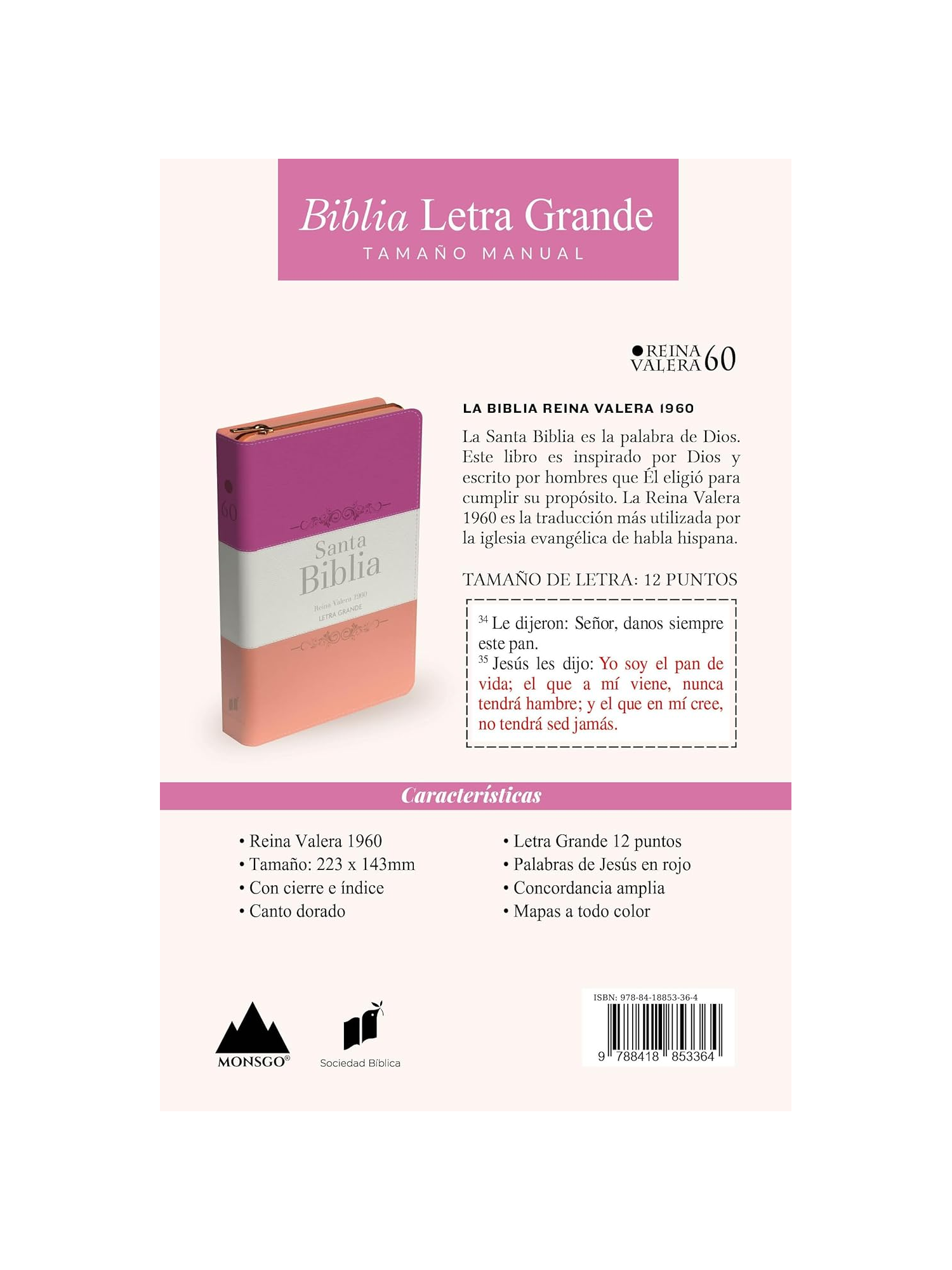 Biblia RVR60 Letra Tricolor Fucsia Crema Melón 2 Biblia RVR60 Letra Tricolor Fucsia Crema Melón - Image 2