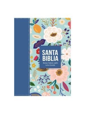 Biblia RVR 1960 Flores Azul Cobalto Claro Compacta Letra Grande 11 puntos Símil Piel con Cierre y Índice