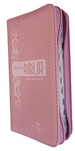 Biblia RVR 60 Tipo chequera. Rosado. Canto plateado, indice. Cierre. Concordancia.