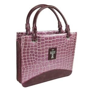 Forro Para Biblia/Estilo Bolso/Piel Cocodrilo-Metalico/Cruz/Purpura-Morado
