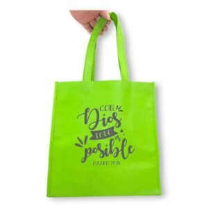 Bolsa Tote Bag Verde con Dios Todo es Posible