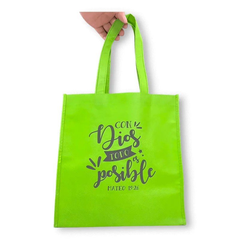 Bolsa Tote Bag Verde con Dios Todo es Posible 1 Bolsa Tote Bag Verde con Dios Todo es Posible
