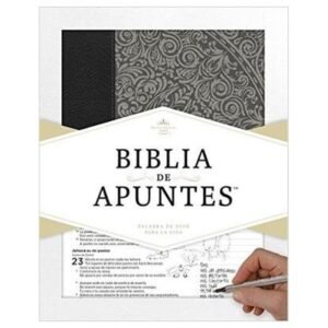 Biblia De Apuntes/RVR1960/Gris-Floral/Piel Genuina Y Tela Impresa Gris-Negro