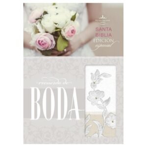 RV60 Biblia Recuerdo de Boda, blanco/lino/encaje símil piel/BH