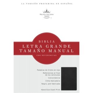 RV60 Biblia Letra Grande Tamaño Manual/Negro. Piel fabricada con índice