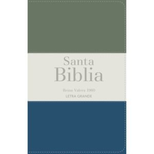 Biblia RVR 1960 Letra Grande Tamaño Manual Tricolor Gris Crema Azul con Cierre e Índice