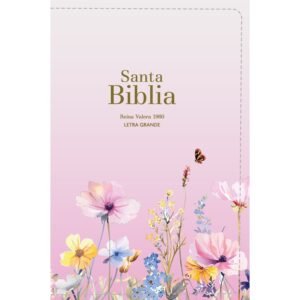 Biblia RVR 1960 Compacta Letra Grande 11 puntos Símil Piel Rosa Flores con Cierre y Índice