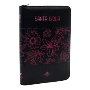 Biblia RVR60 LG Negro flores canto fucsia