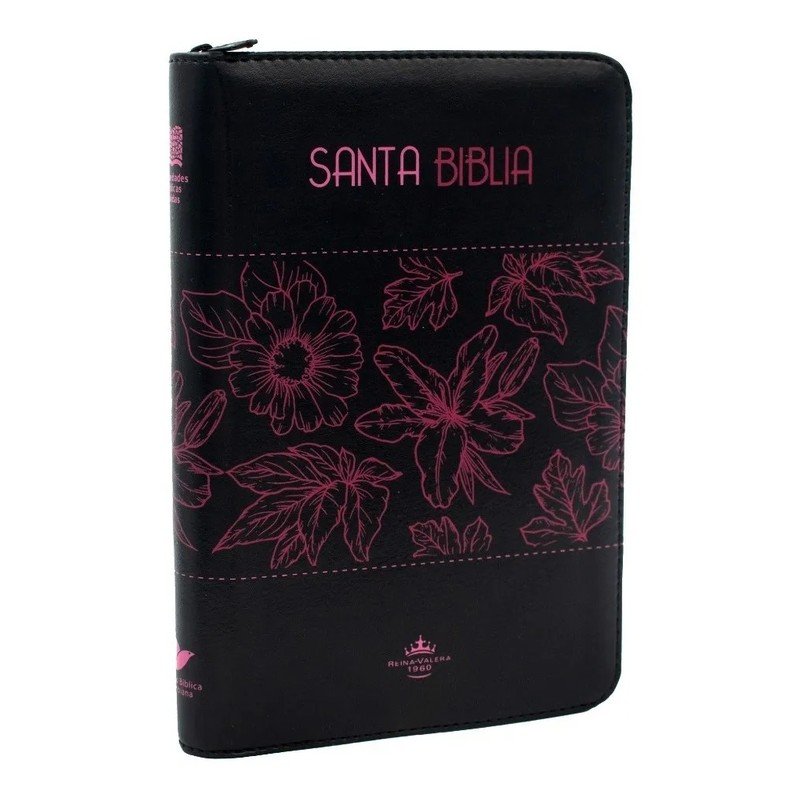 Biblia RVR60 LG Negro flores canto fucsia 1 Biblia RVR60 LG Negro flores canto fucsia