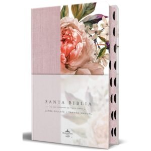 Biblia RVR 1960 Tamaño Manual Letra Gigante Tela con Flores Rosadas Canto Pintado e Índice