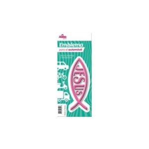 Emblema para Auto 13 cm Icthus con Jesús. Rosa