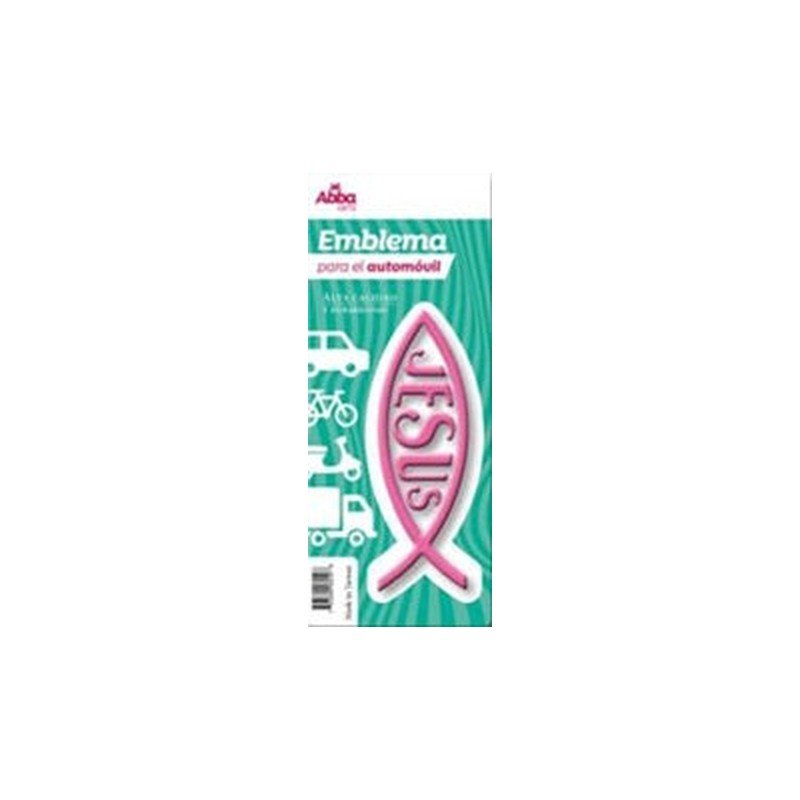 Emblema para Auto 13 cm Icthus con Jesús. Rosa 1 Emblema para Auto 13 cm Icthus con Jesús. Rosa