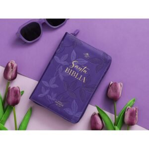 Biblia RVR 1960 Compacta Lila Hojas Primavera Símil Piel con Cierre
