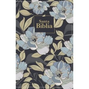 Biblia RVR 1960 Letra Grande Tamaño Manual Símil Piel Flores Azul Oscuro