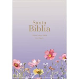 Biblia RVR 1960 Letra Gigante 14 puntos Símil Piel Lila Flores con Cierre e Índice