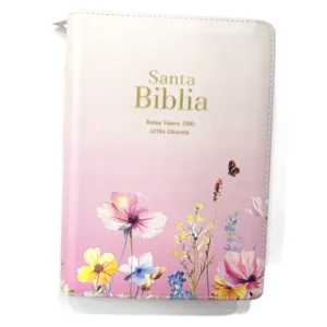 Biblia RVR 1960 Compacta Letra Grande 11 puntos Símil Piel Rosa Flores con Cierre y Índice
