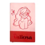 Portada de la Biblia Valiosa rosada con ilustración de mujer en relieve rojo