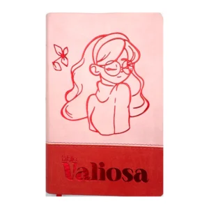Portada de la Biblia Valiosa rosada con ilustración de mujer en relieve rojo